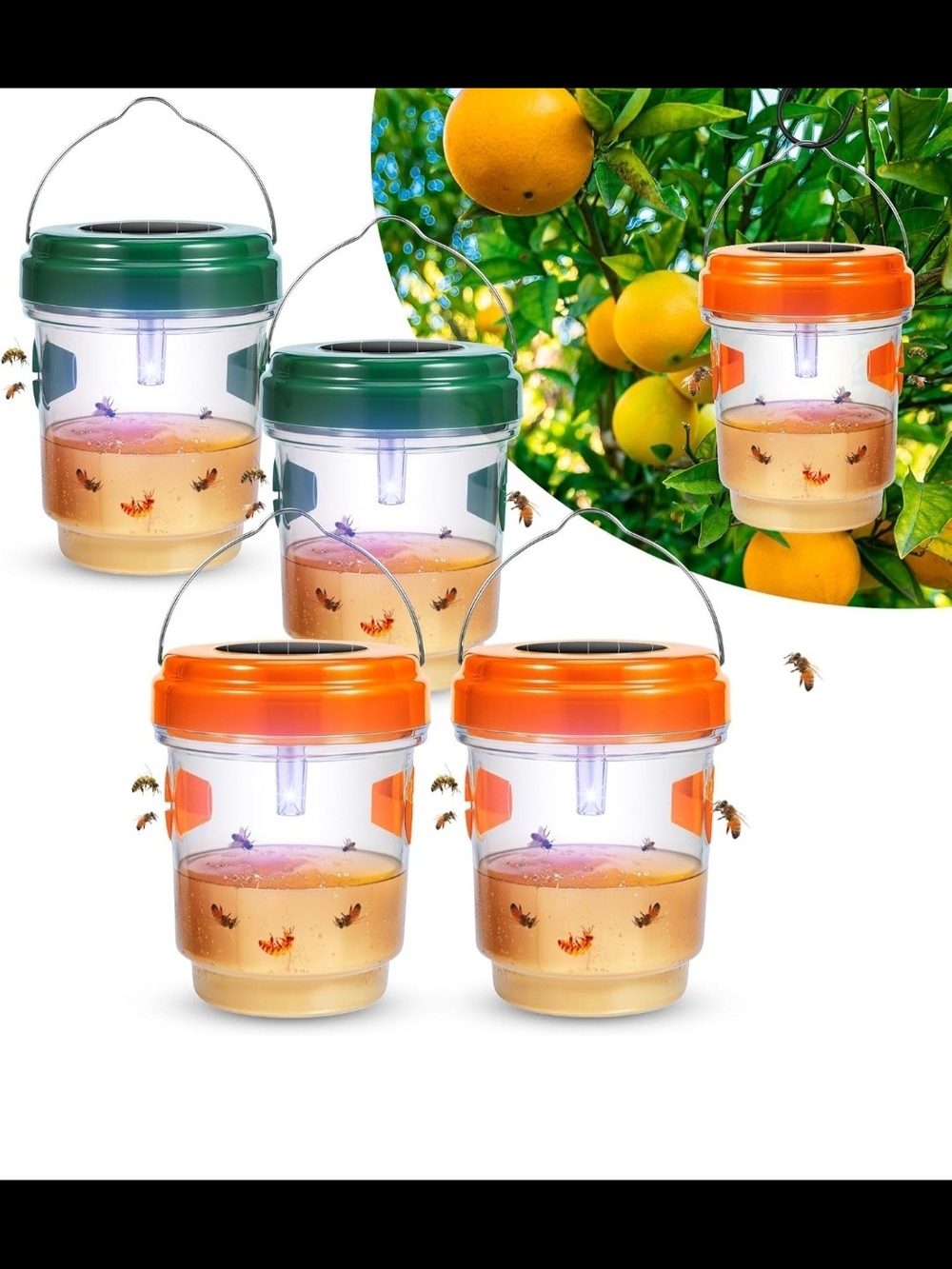 4 Solar Powered Wasp Traps Outdoor Hanging Bee Wasp Trap with Light Trap Wasp Ca